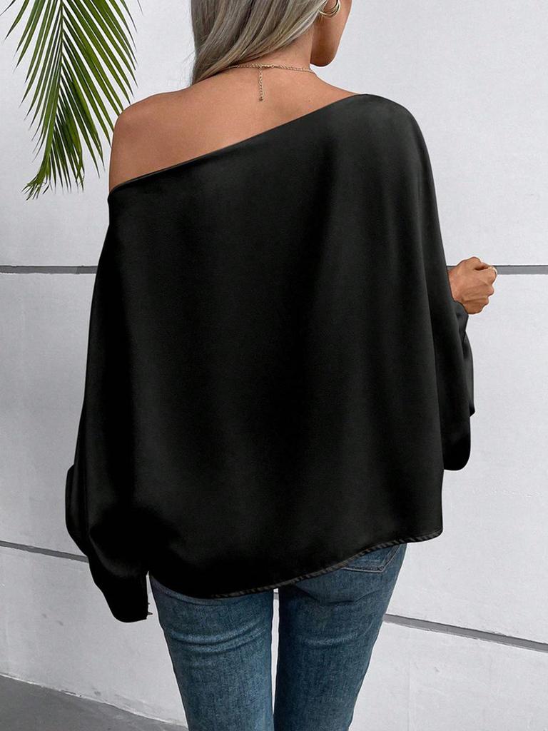 Women's 2025 Winter Off-the-Shoulder Satin Asymmetrical Top