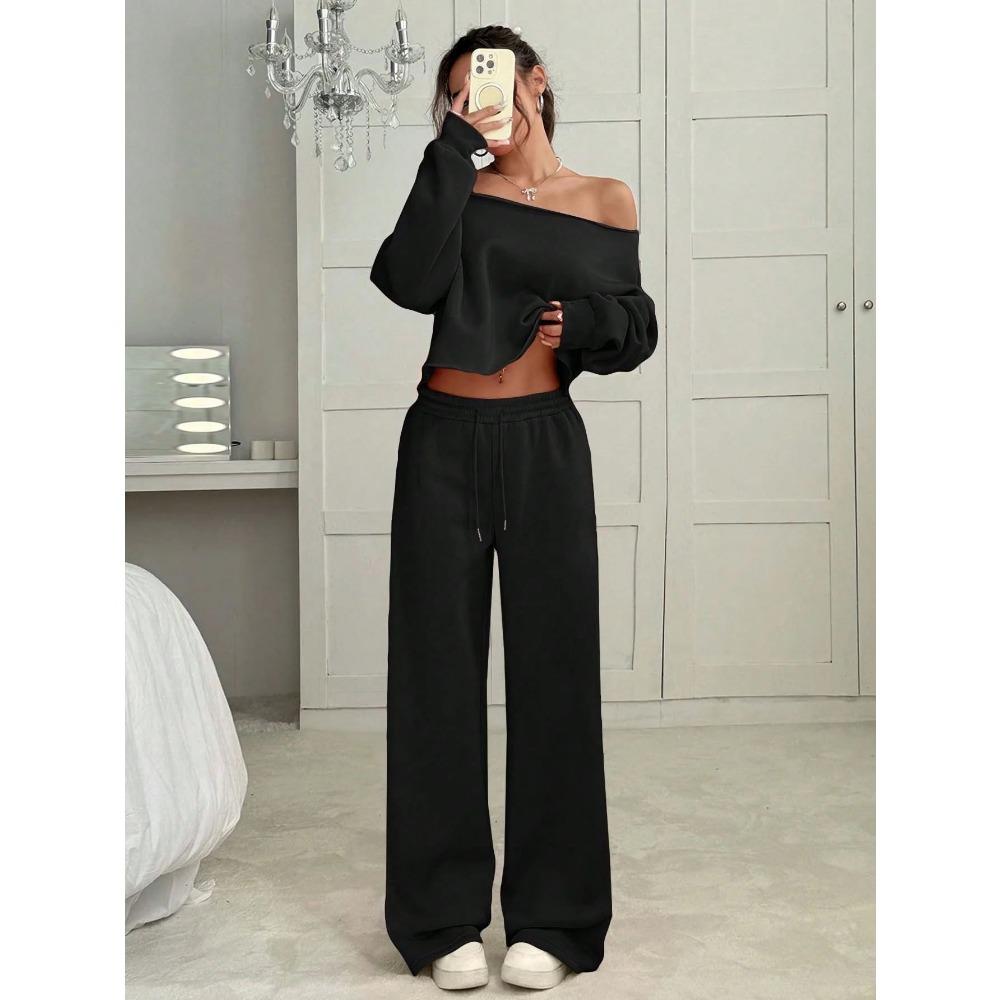 New Autumn and Winter Casual Loose Round-neck Long-sleeved Sweatshirt and Long Pants Set for Women