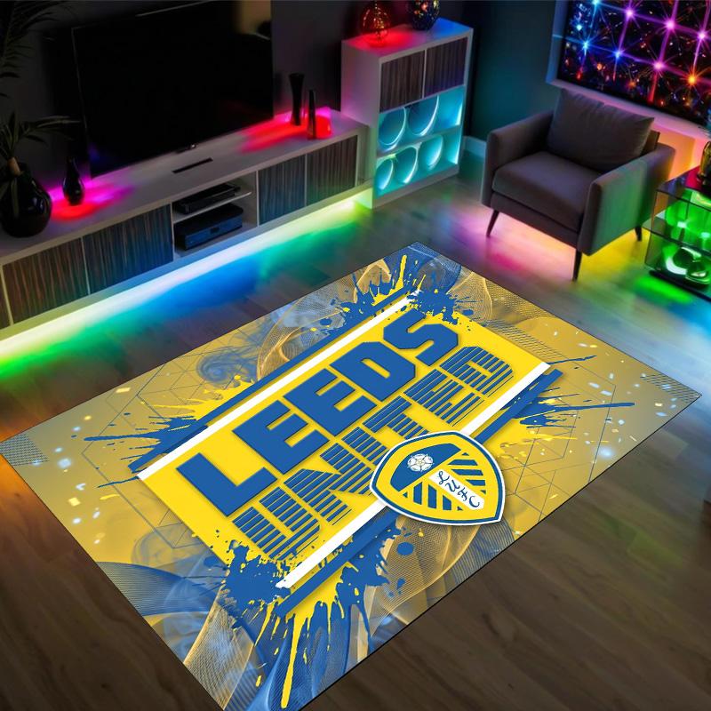 Leeds United Football Design Crystal Velvet Carpet Cozy Non?Slip Printed Rug For Bedroom Living Room Entrance