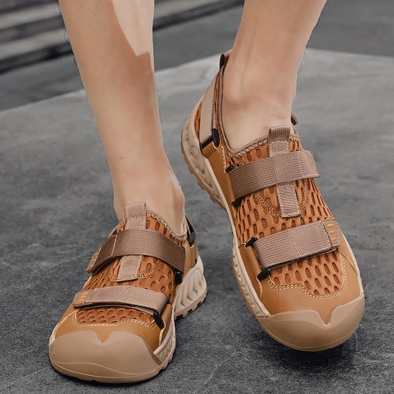 

Sandals summer breathable mesh outdoor non-slip mountaineering travel shoes casual versatile Velcro men s shoes light and comfortable 38 коричневый