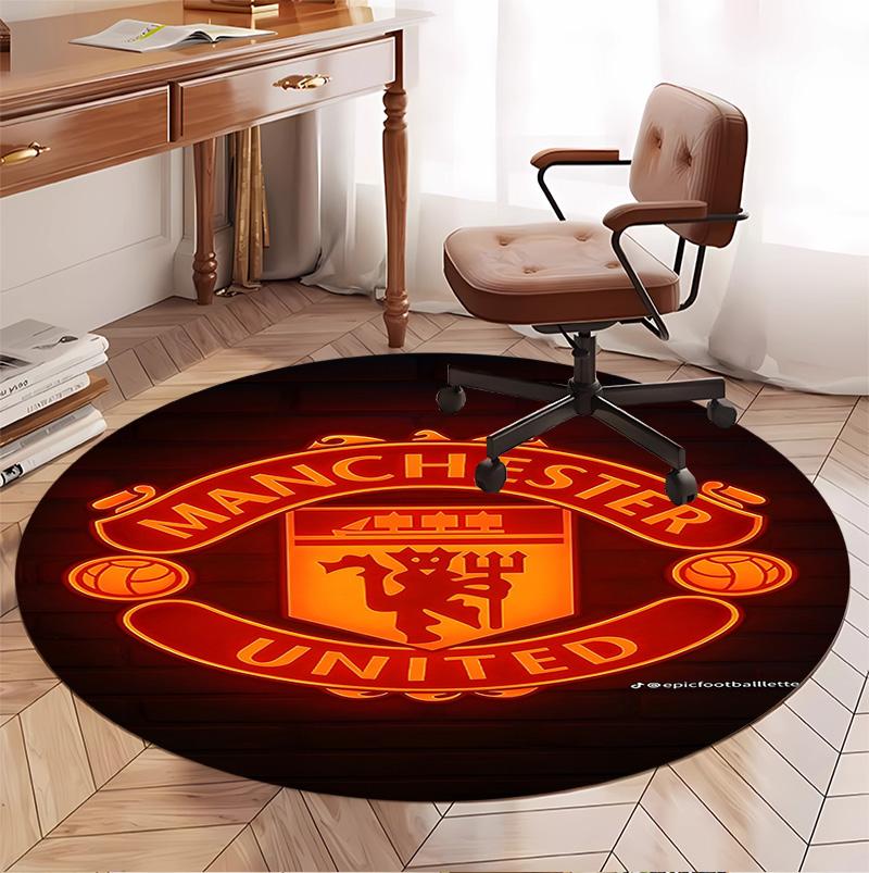 Tappeto Rotondo con Motivo Manchester United F.C, Tappetino da Interno/Esterno, per Picnic, Sala Giochi, Camera da Letto, Ufficio, Soggiorno, Tappeto Decorativo per la Casa, Regalo di Compleanno