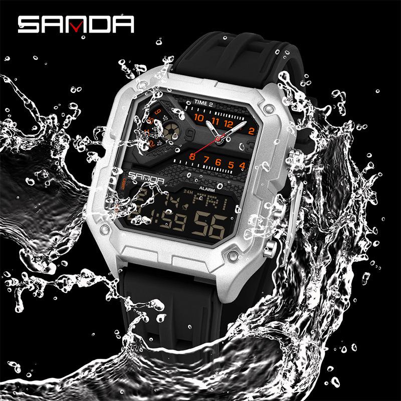 SANDA Men's Luxury Quartz Watch - Steel Band, Waterproof, Three-Time Zone, Versatile for Casual and Workplace Wear.