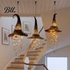 Decorazione Cappello da Strega Illuminato 2 Pezzi Campanella Appesa in Rete Nera Luminosa, Lampada Scintillante Decorazioni per Eventi Festivi con Stelle a Cascata per Finestra