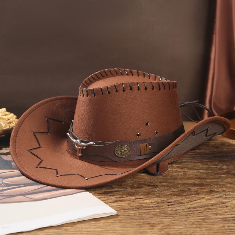 Popular Western Cowboy Hat Men's and Women's Spring and Summer Tourism Mountaineering Sun Hat Grassland Tibetan Big Eaves Jazz Hat