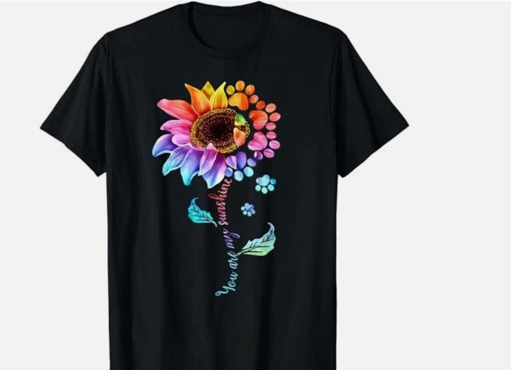 You Are My Sunshine Sunflower Dog Paw T-T-ShirtYou Are My Sunshine Sunflower Dog P S