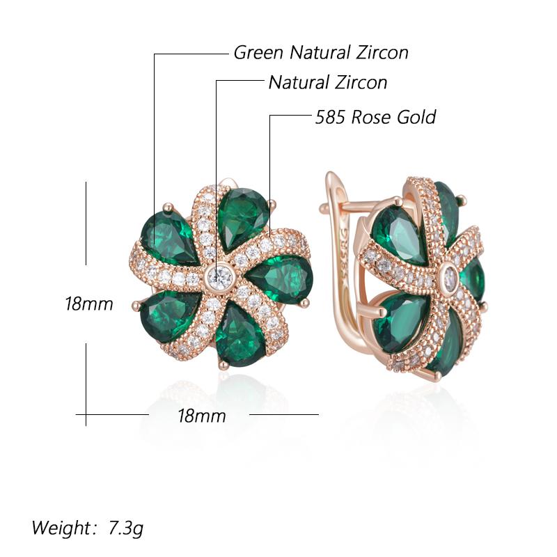 Shiny Green Natural Zircon Drop Earrings For Women Trend Rose Gold Color Bride Wedding Fine Jewelry Crystal Gift