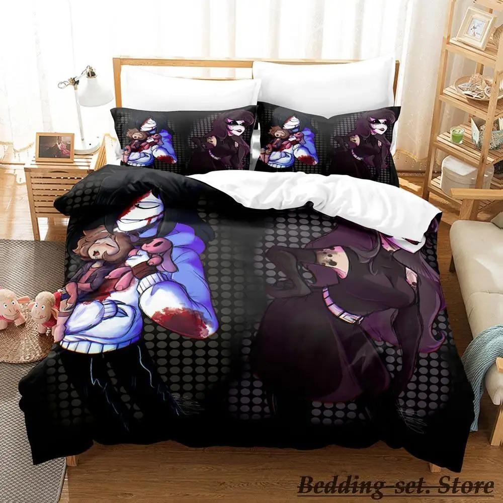 Jeff and Jane Creepypasta Bedding Set Single Twin Full Queen King Size Bed Set Adult Kid Bedroom Duvetcover Sets Anime