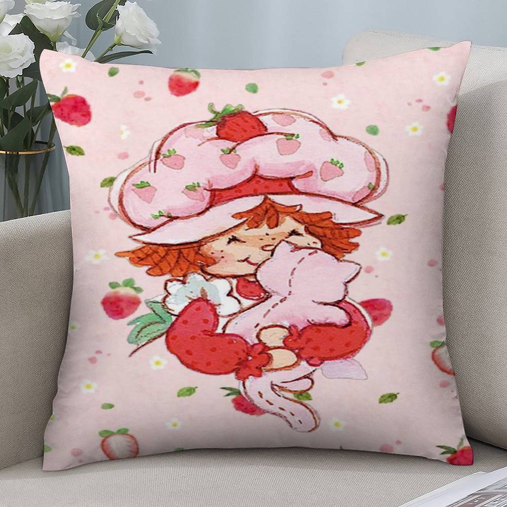 Kawaii S-Erdbeer-Shortcakes Kissenbezug Kurzer Plüsch Doppelseitiger Druck Quadratische Dekokissenbezüge Sofa Heimkissen Dekoration
