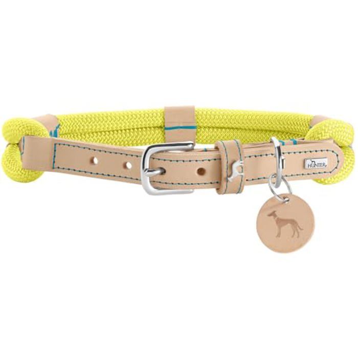 Collier Pour Chien - HUNTER - Malia - Corde Souple - Cuir Robuste - Couleur Citron Vert/Naturel