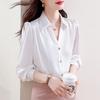 Spring New Style Satin Long-sleeved Ol Professional Shirt Polo Neck Commuting White Shirt Top Women's Trendy