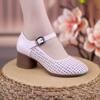 Open-toe Breathable Chunky Heel Soft Leather Versatile Slip-on Women's Shoes with Anti-slip Properties