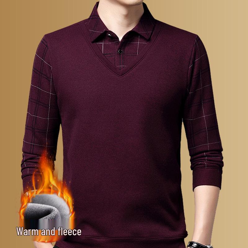 Men's Woodpecker Two-Piece Sweater Shirt, Plus Velvet, Thick Knitwear for Autumn/Winter.