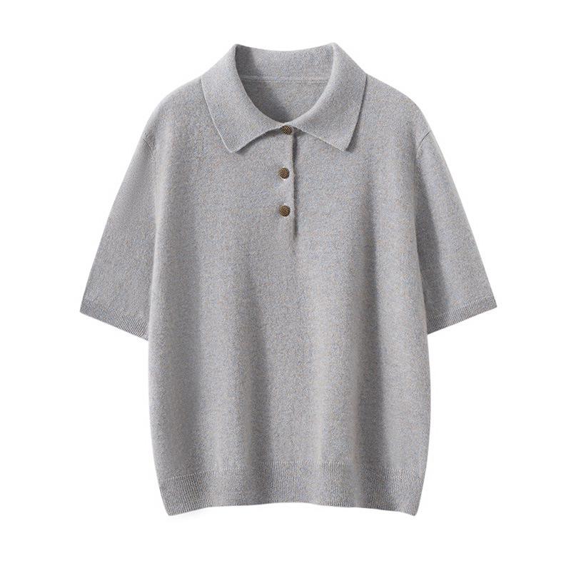 Women's 100% Cashmere Polo Neck Loose Knit Short Sleeve Sweater - Autumn/Winter New Style