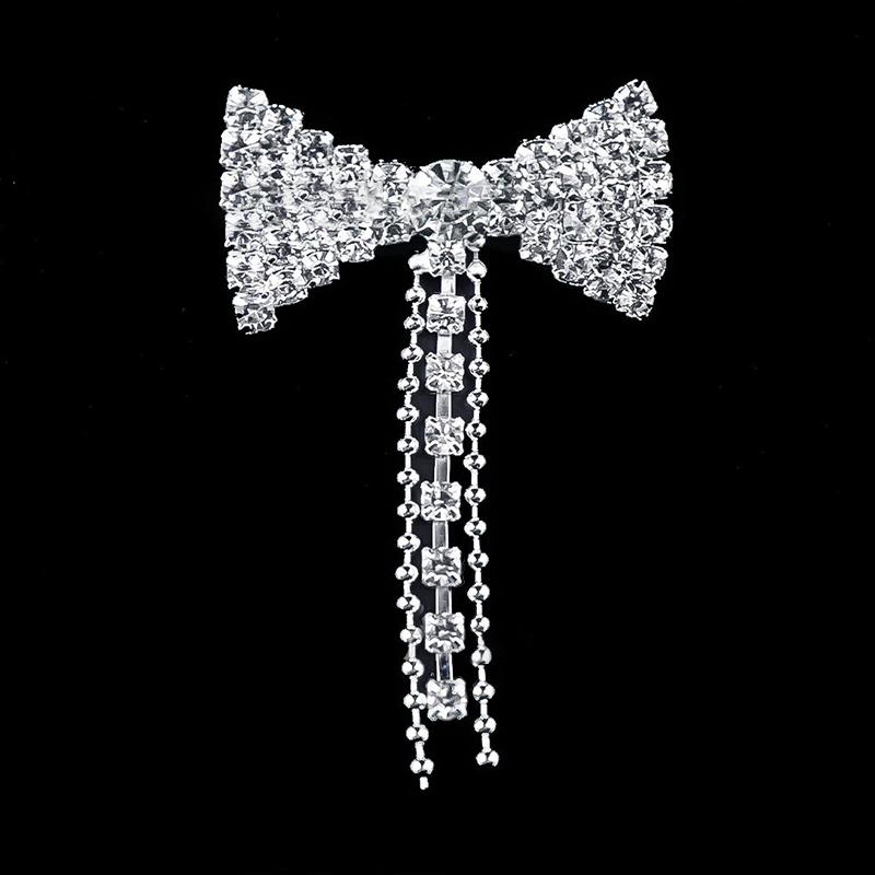 Crystal Bowknot Brooch Charming Women Lapel Pin Gorgeous Rhinestone Sweater Suit Accessory for Special Gatherings