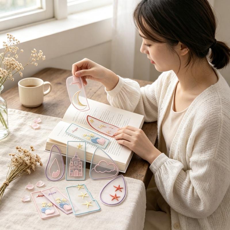 Organza Embroidery Bookmark Ins Reading Mark Delicate Student Gift Office School Supplies Stationery Items