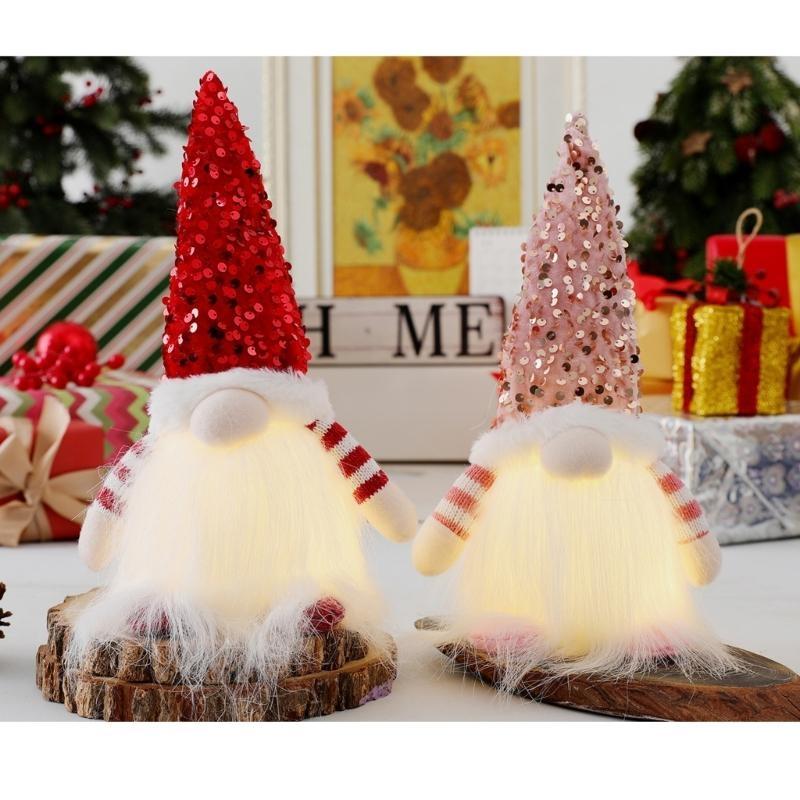 Christmas Faceless Gnome Sequins Doll with LED Light Christmas Decoration Scandinavian Tomtes Farmhouse Kitchen Tiered