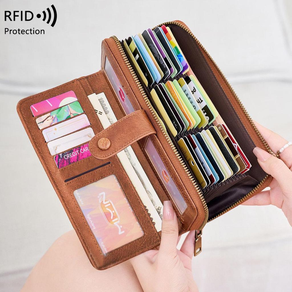 Retro-RFID-Akkordeon-Geldbörse für Damen mit Diebstahlschutz – großes Fassungsvermögen, grenzüberschreitender Stil