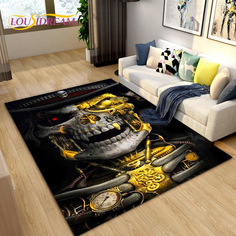 3D Horror Death Skull Pirate  Area Rug,Carpet Rug for Living Room Bedroom Sofa Doormat Decoration, Kids Play Non-slip Floor Mat