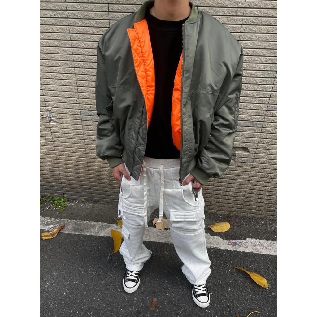 Herren Orange Verdickte Bomberjacke – Kurz, Weit, Clean-Fit – Warme Baumwolle für Herbst/Winter