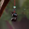 Carved Green Sandalwood Deer Pendant Keychain Accessory