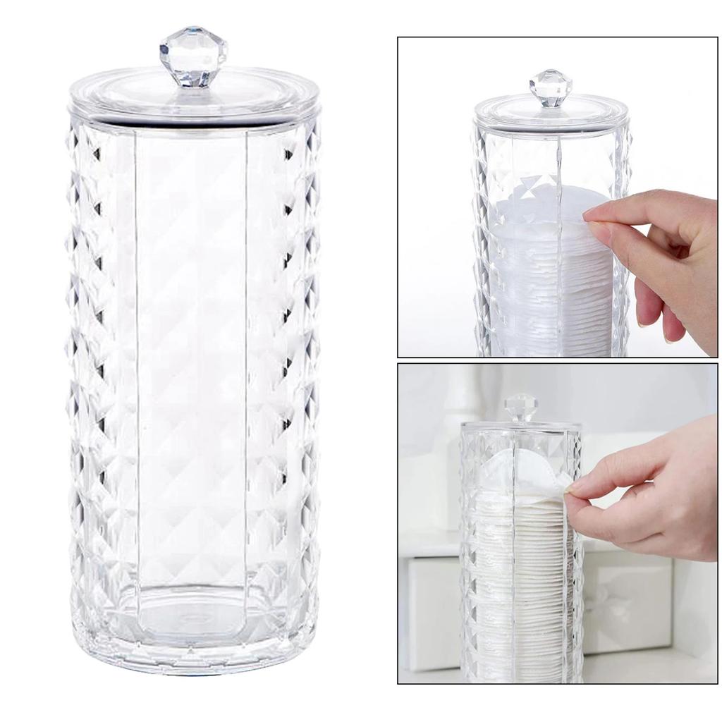 Cosmetic Cotton Pad Round Holder Clear Acrylic Table Top Storage Organizer Box for Makeup Pads and More  for Bathroom or Bedroom
