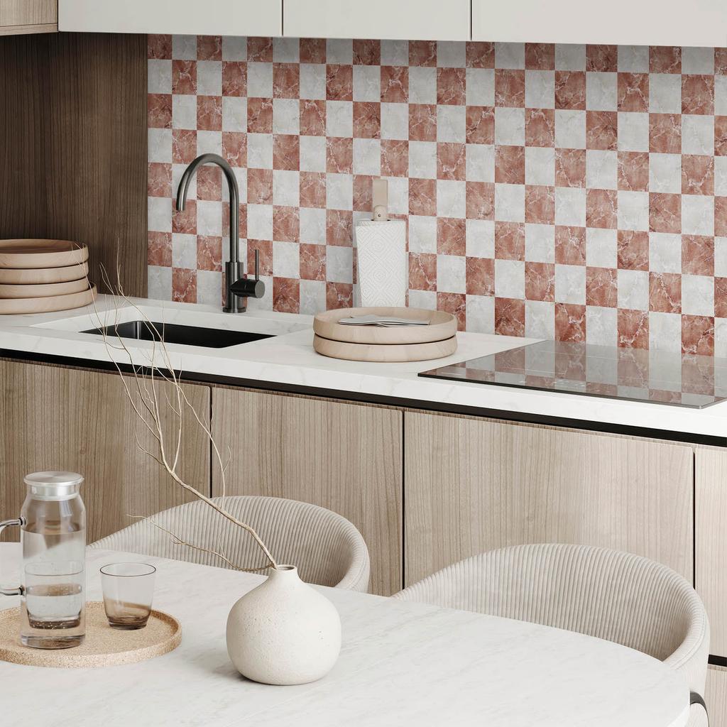 Aesthetic Vinyl Wall Covering with Print 120x60 Cm Marble Checkerboard Pattern