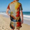 Herren Vintage Fliesenmosaik Patchwork Print Kurzarm T-Shirt und Passende Shorts Zweiteiliges Outfit