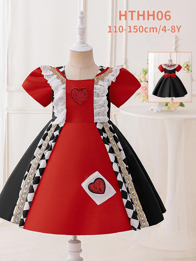 Queen of Hearts Girls’ Cosplay Dress for Alice In Wonderland Role-Playing