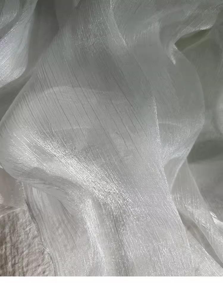 Струящаяся Волнистая Складчатая Сверкающая Сетчатая Ткань Полосатая Свадебная Декоративная Ткань Для Шитья Одежды Дышащие Ткани 155 by 50cm белый