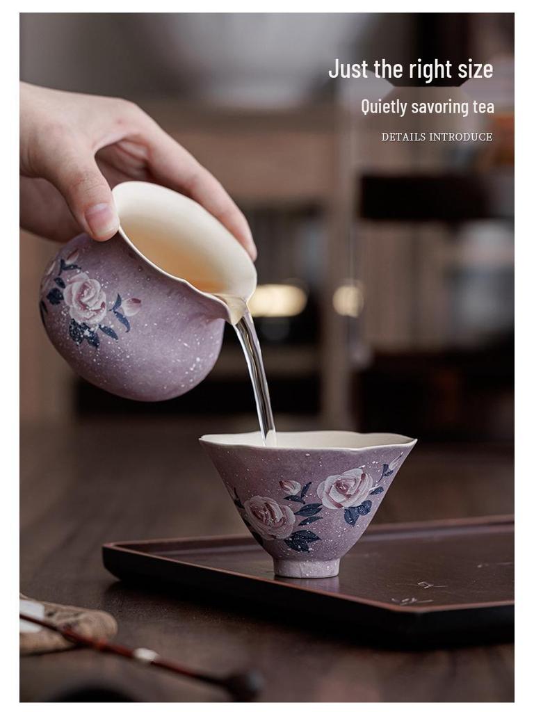 Handmade High-End Ceramic Rose Douli Tea Cup for Kung Fu Tea