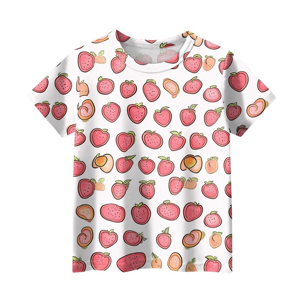 Children's Fashion Casual Short Sleeve Plant Printed Round Neck T-Shirt Top