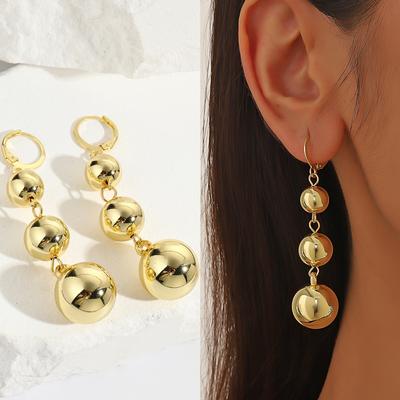 Exaggerated Three Gold Ball Pendant Earrings Female Niche Light Luxury Ins Acrylic Long Section Three Round Ball Ear Buckle Trendy Earrings 2025