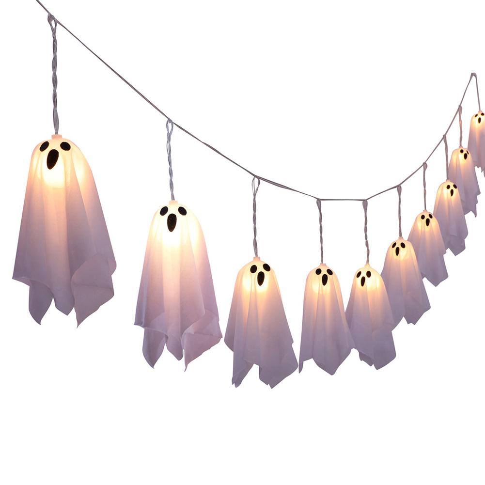 Halloween Ghost Decoration Lantern Solar Powered Spooky Cloth Ghosts Light White Flying Ghosts Lantern for Party Yard Lawn Decor