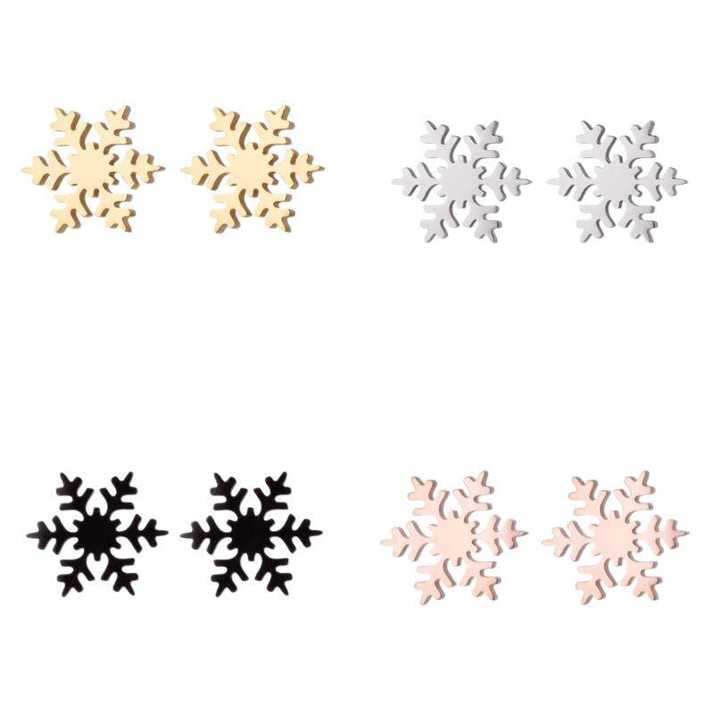 Korean Minimalist Gold-Plated Snowflake Christmas Stud Earrings, Stainless Steel Cartilage Studs