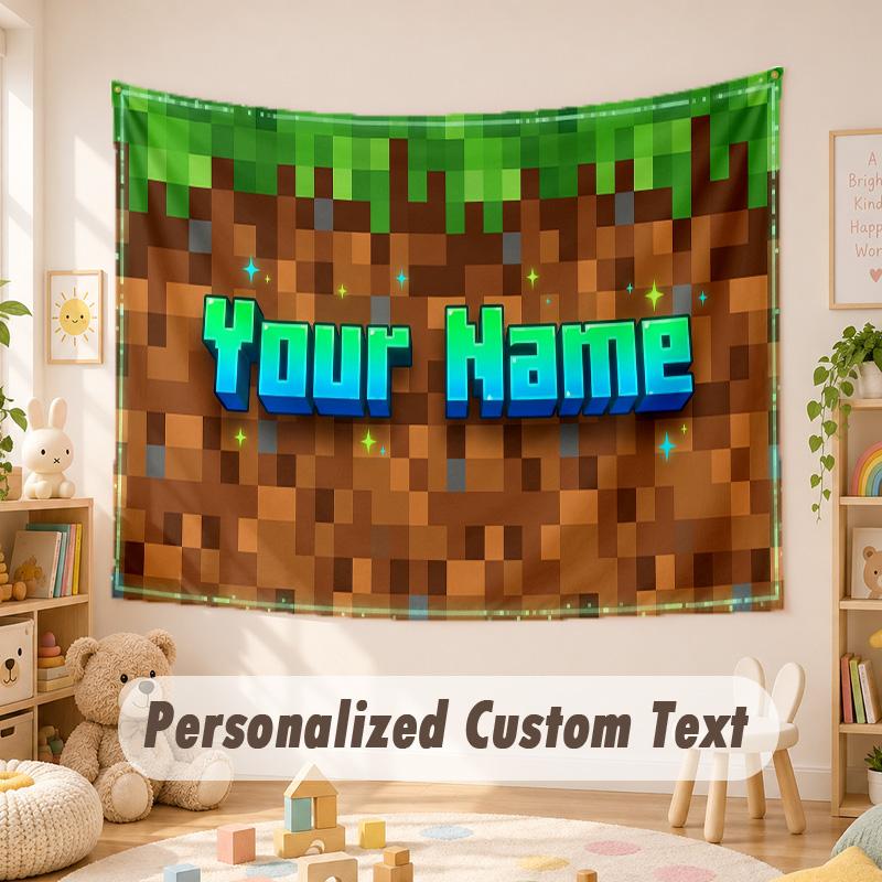 Custom Name Text Tapestry,Minecraft Boho Wall Hanging, Decorative Backdrop Tapestry For Room