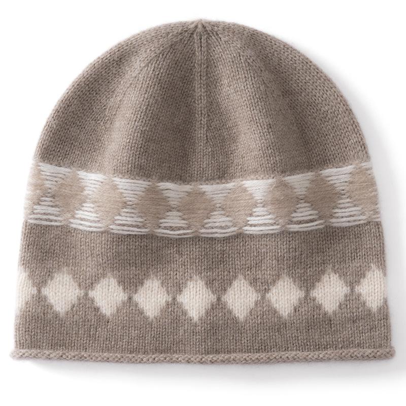 Cashmere hat women's autumn and winter outdoor warm and cold-proof bag head ear protection hat color matching versatile knitted wool hat