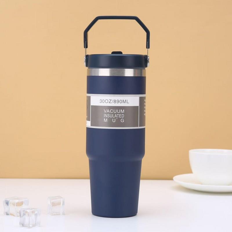 30 Oz Vacuum Insulated Stainless Steel Travel Mug With Handle Car Office Outdoor Use