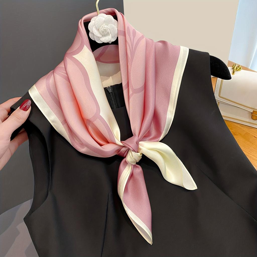 27.5" Simple Seagull Printed Square Scarf Stylish Imitation Silk Satin Shawl Spring Autumn Thin Sunscreen Headscarf For Women