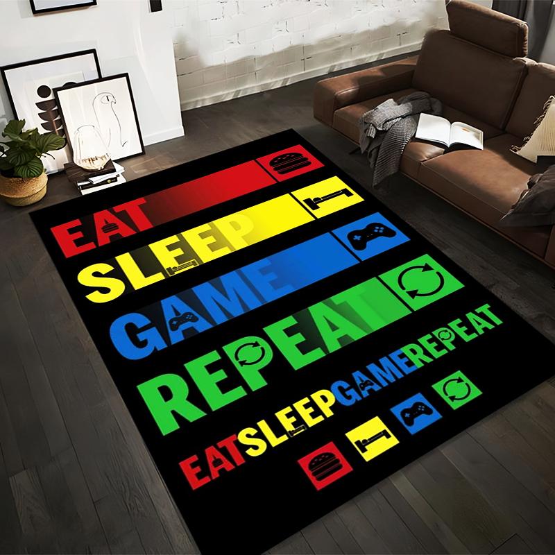 

Eat Sleep Game Repeat Carpet - Gaming Theme Colorful Floor Mat Suitable for use as an anti-slip for living room bedroom sofas 40x60cm( 15x23in )