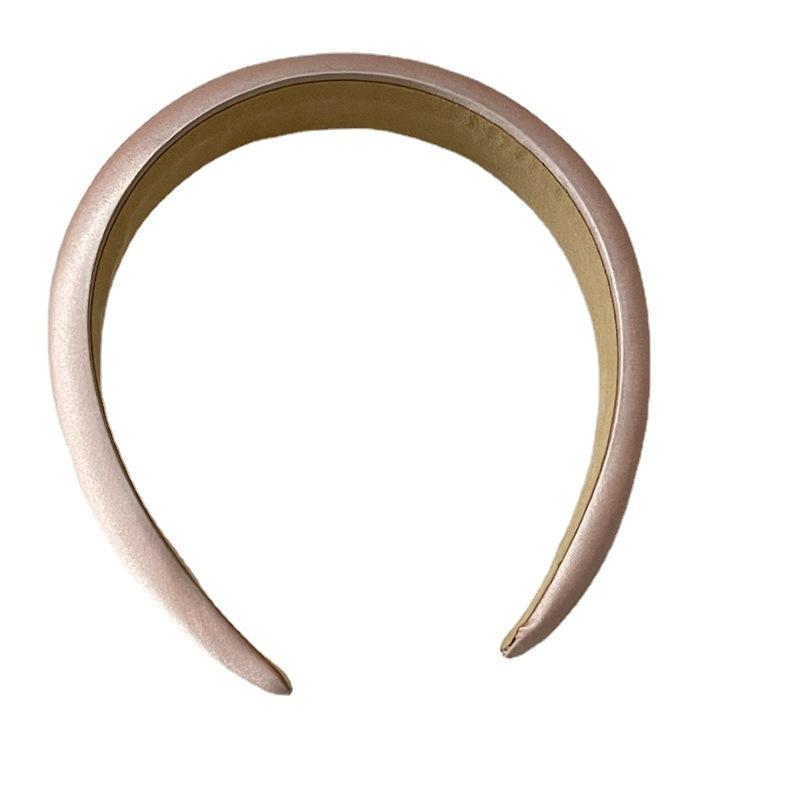 Satin Headbands Thick Padded Shell Pink Champagne Tone Korean Style High Cranial Top Hair Hoop For Women Girls Daily Wear