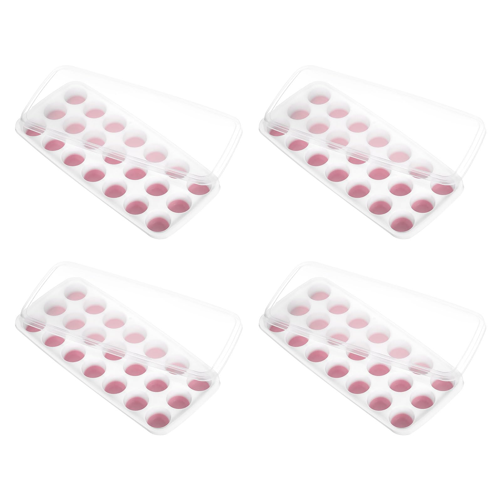 

uxcell 4-Piece Reusable Stackable Ice Cube Trays with Removable Lids, Plastic Ice Cube Molds for Easy Release, Mixology, Coffee, and Fruit, Pink