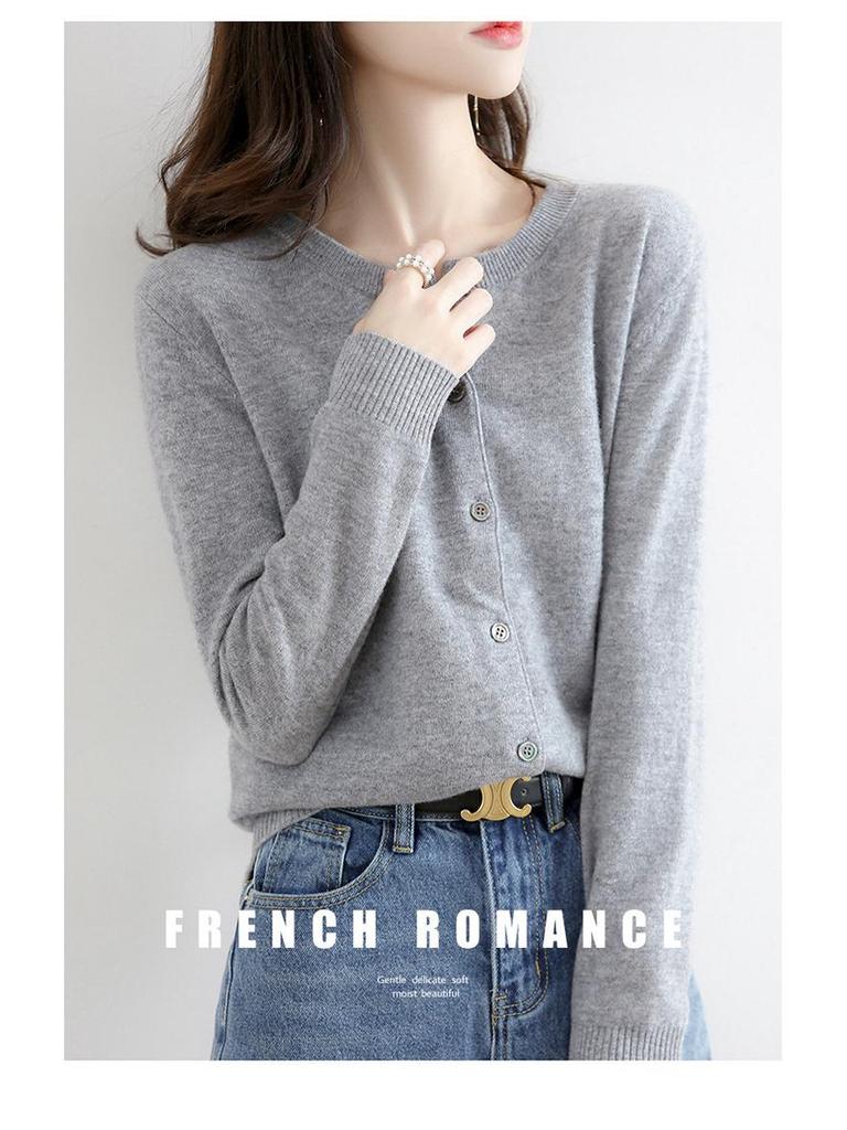 Cardigan tricotat lejer versatil pentru femei, Primăvară/Toamnă 2025 - Culoare solidă la modă cu gât rotund