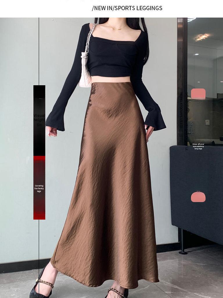 Satin A-Line Fishtail Midi Skirt for Women - Spring/Summer New Style Korean Fashion