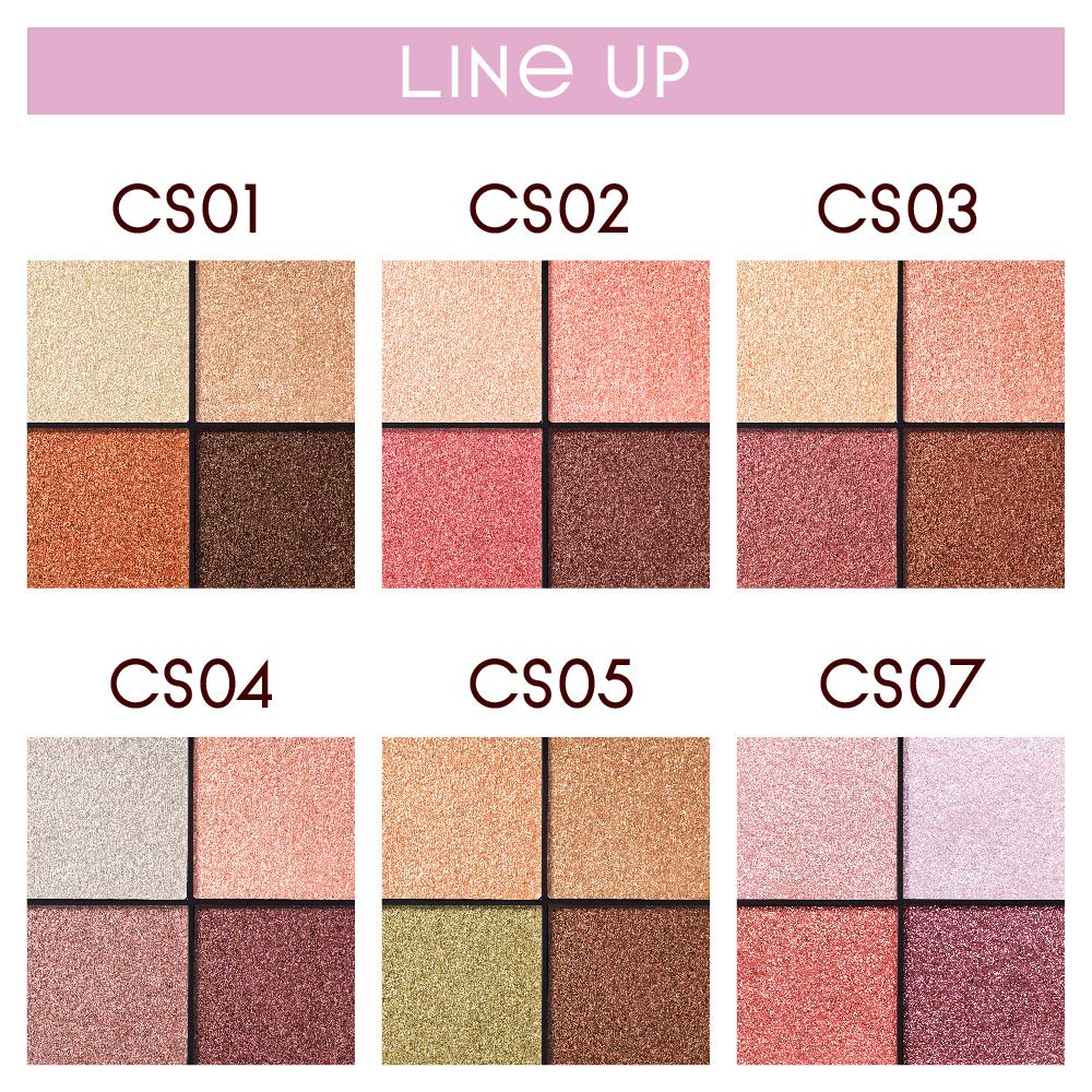 Excel Real Close Shadow CS07 Palette Eyeshadow 3 Textures (Flower Barrette) Eyeshadow, 4-Color Palette, (Gloss, Glitter, Matte)