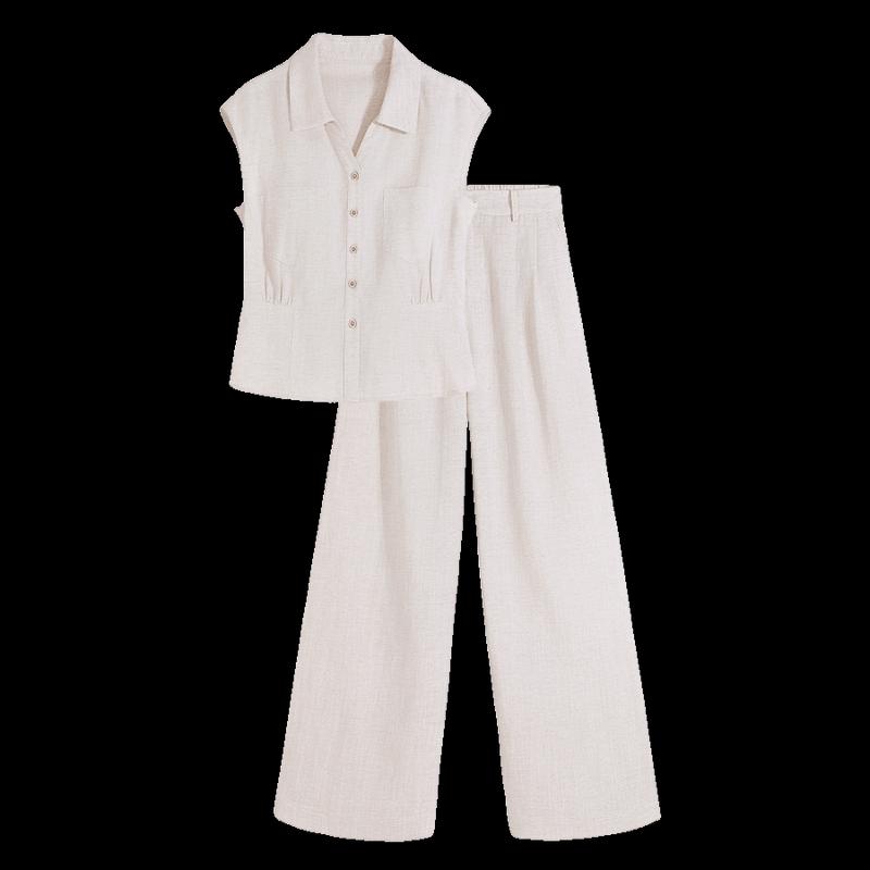 Women's Sleeveless Linen Top & Wide-Leg Pants Set