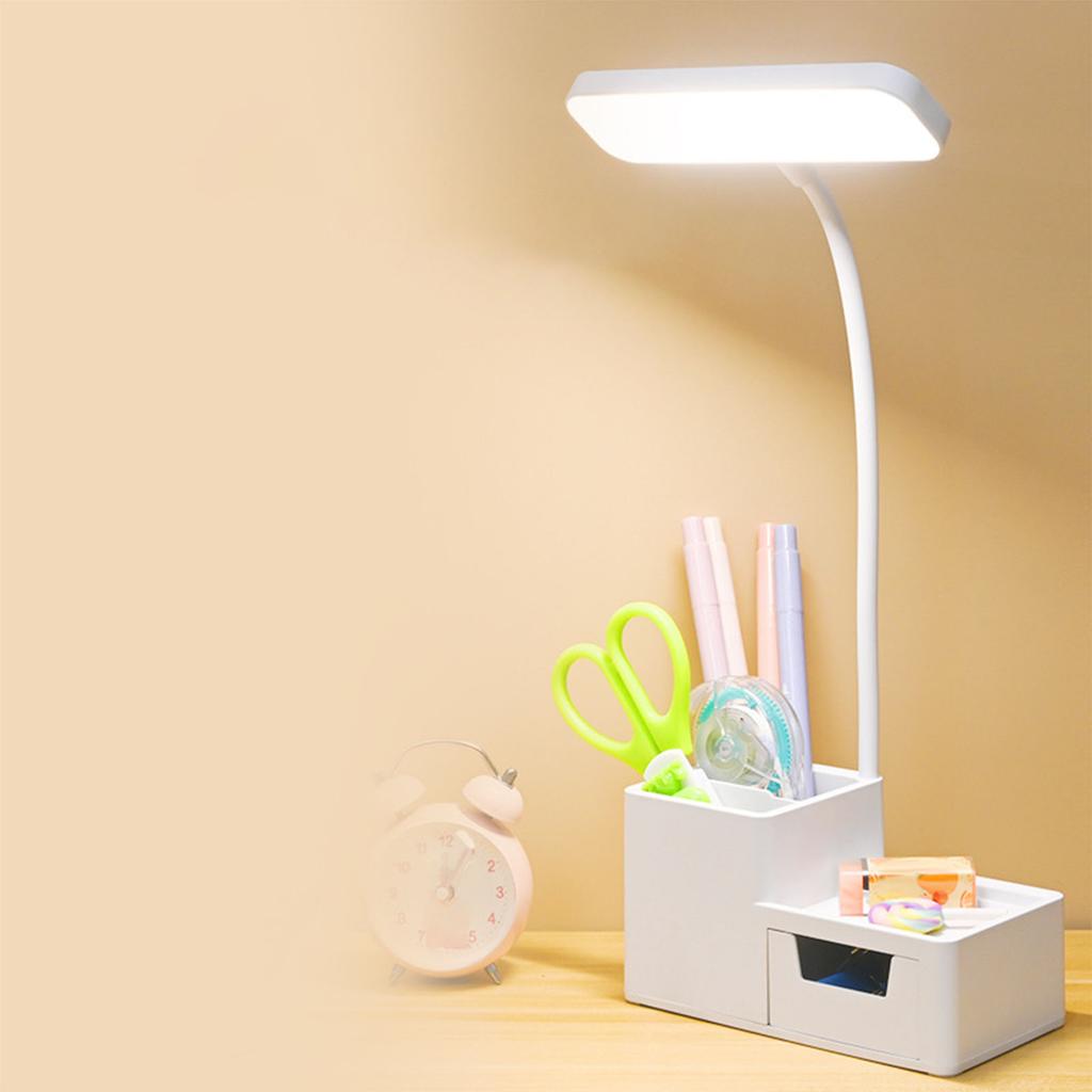 Mała lampka biurkowa LED ściemniana chroniąca oczy lampka stołowa LED z uchwytem na długopisy i telefon do sypialni biura