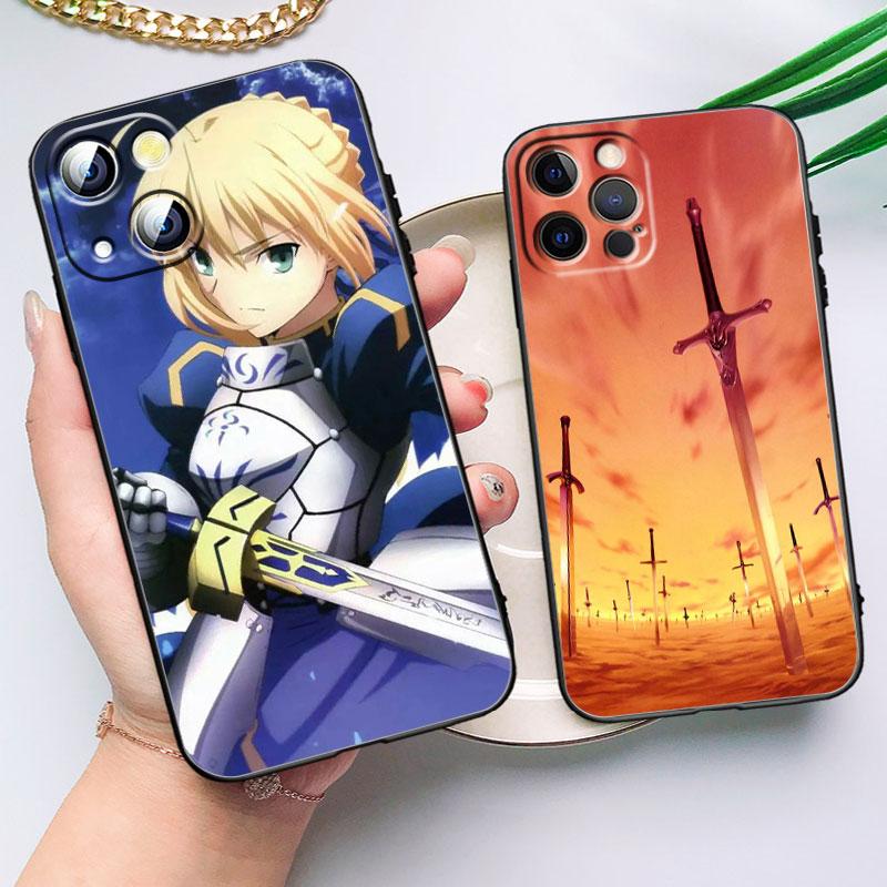Anime fate stay night saber Cover For Apple iPhone 14 13 12 11 SE XS XR X 7 8 6 mini Plus Pro MAX 2020 Black Phone Case