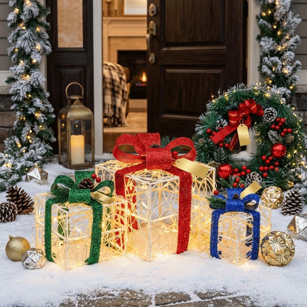 Soft LED Lights Light Up Decorative Present Box Ornaments Christmas Ornaments Window Decor