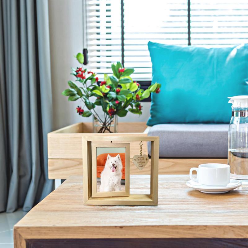 

Wooden Dog Memorial Photo Frame Desktop Rotatable Frame Heart Pendant Dog Memorial Home Table Decoration For Bedroom Living Room CHINA