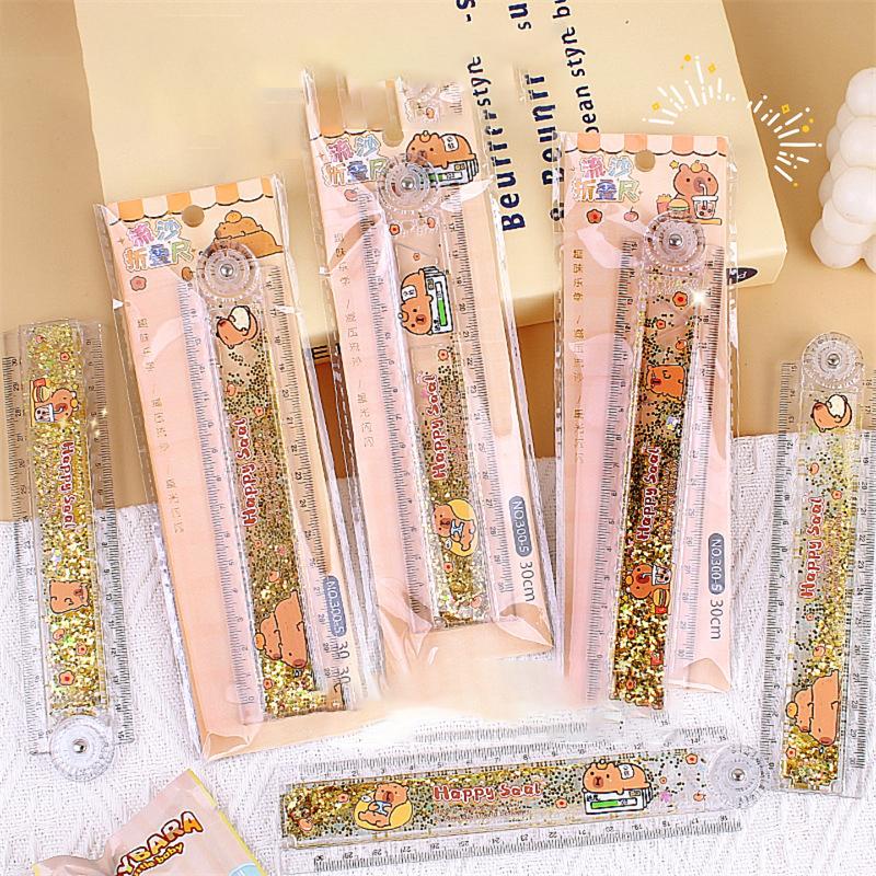 Multi-Function Drawing Tools Student Stationery Measuring Tools Cartoon Capybara Measuring Ruler Folding Ruler Drawing Ruler
